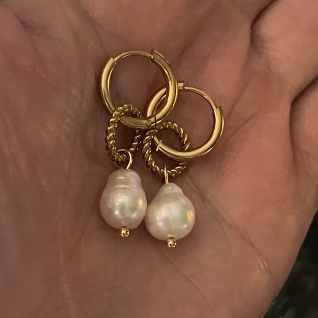The Mermaid’s Secret | Textured Gold & Natural Pearl Hoops