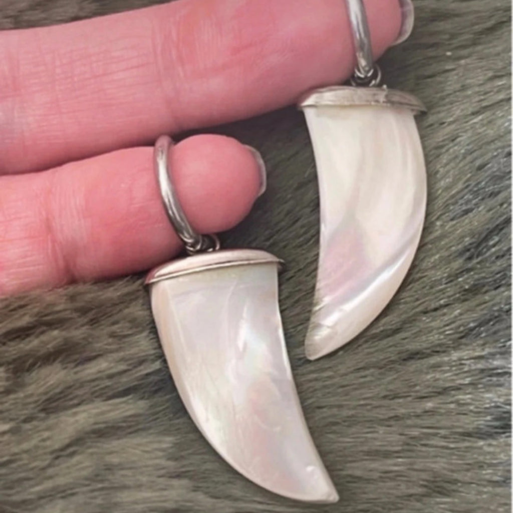 Silver Shell Tusk Hoops – Tribal Boho Aesthetic