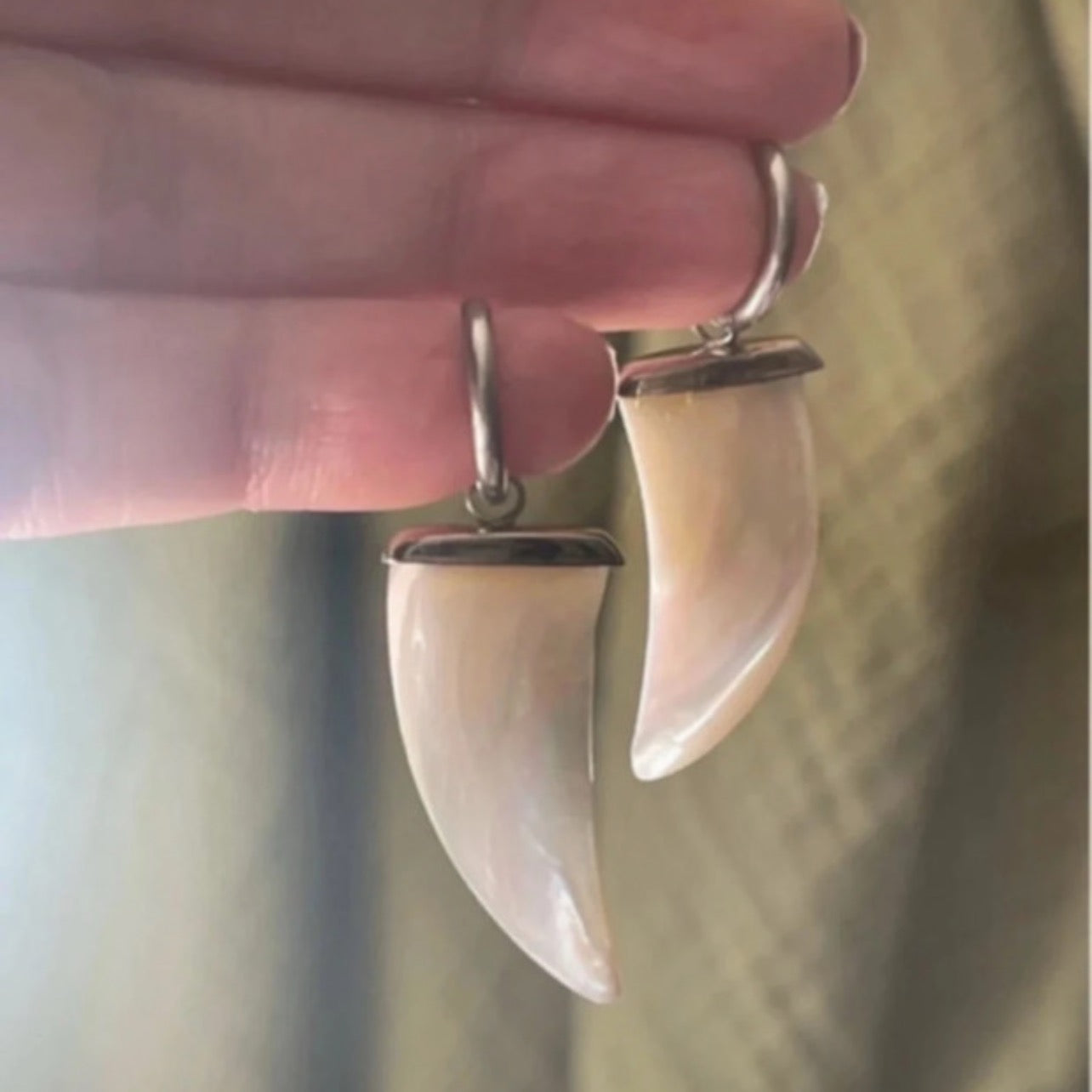 Silver Shell Tusk Hoops – Tribal Boho Aesthetic