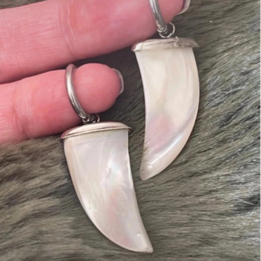 Silver Shell Tusk Hoops – Tribal Boho Aesthetic