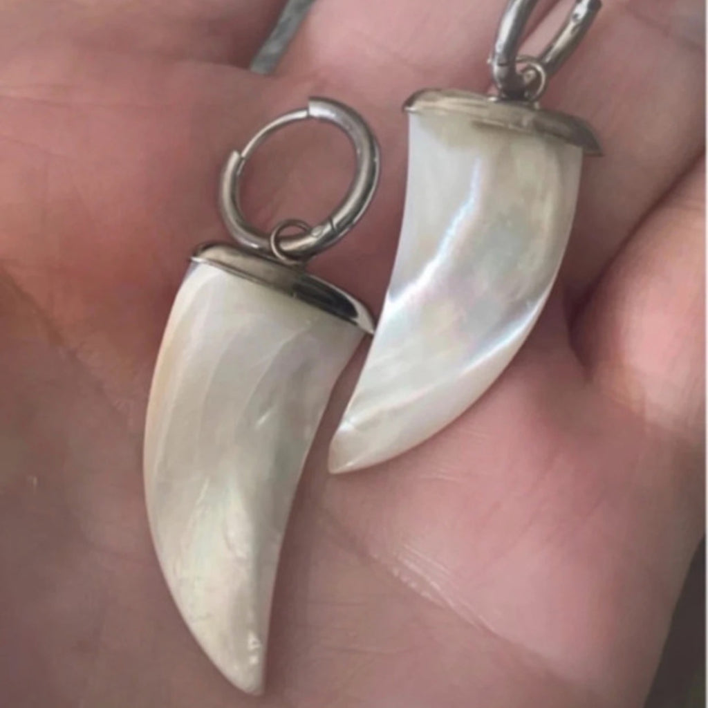 Silver Shell Tusk Hoops – Tribal Boho Aesthetic