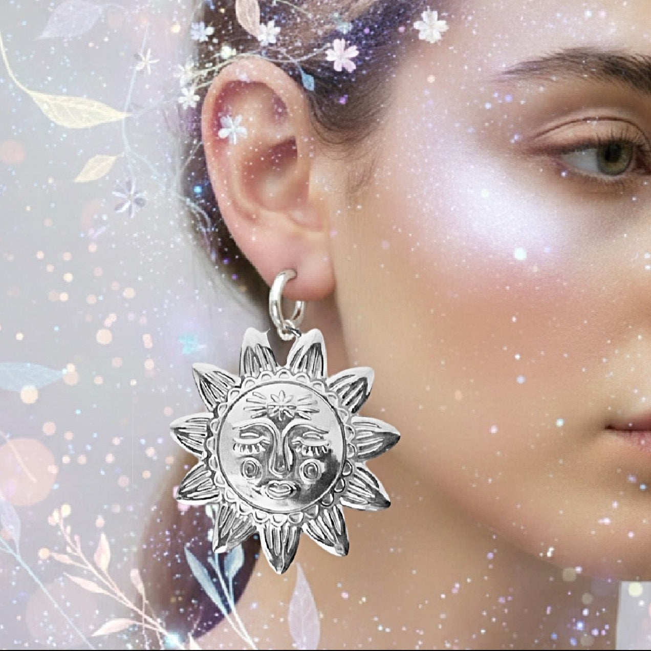 Helios Grande Sun Statement Hoops | Silver