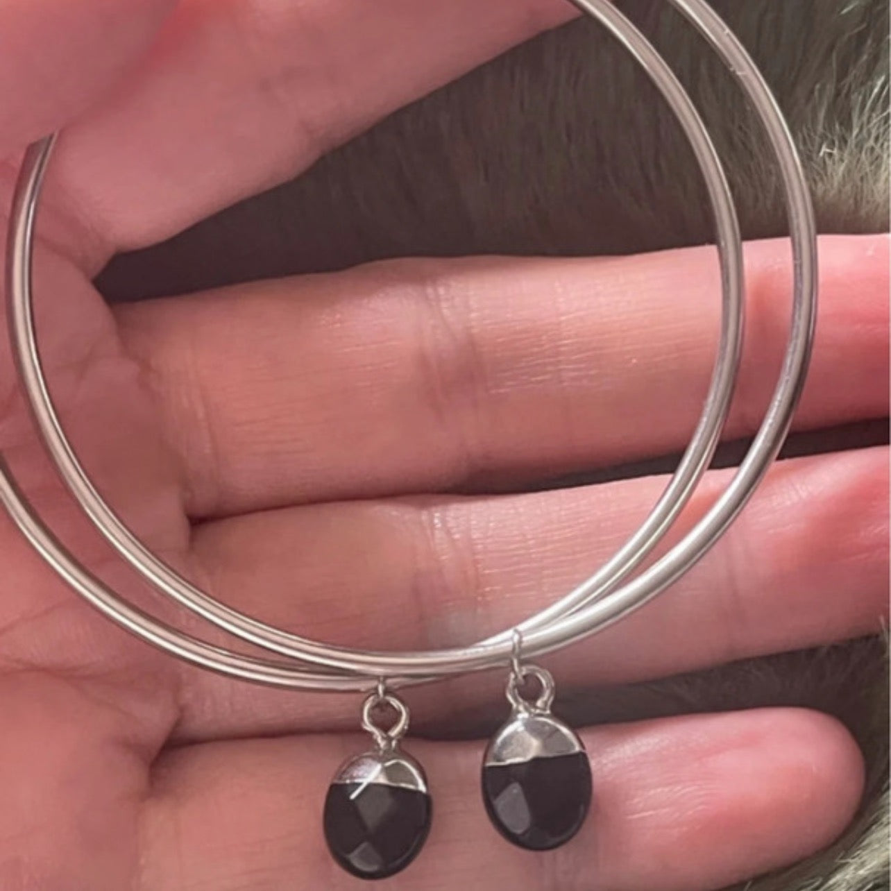 Obsidian Orbit Hoops |  Black Agate