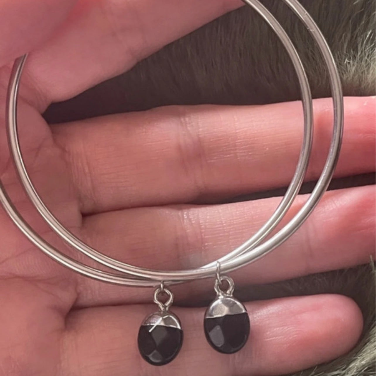 Obsidian Orbit Hoops |  Black Agate