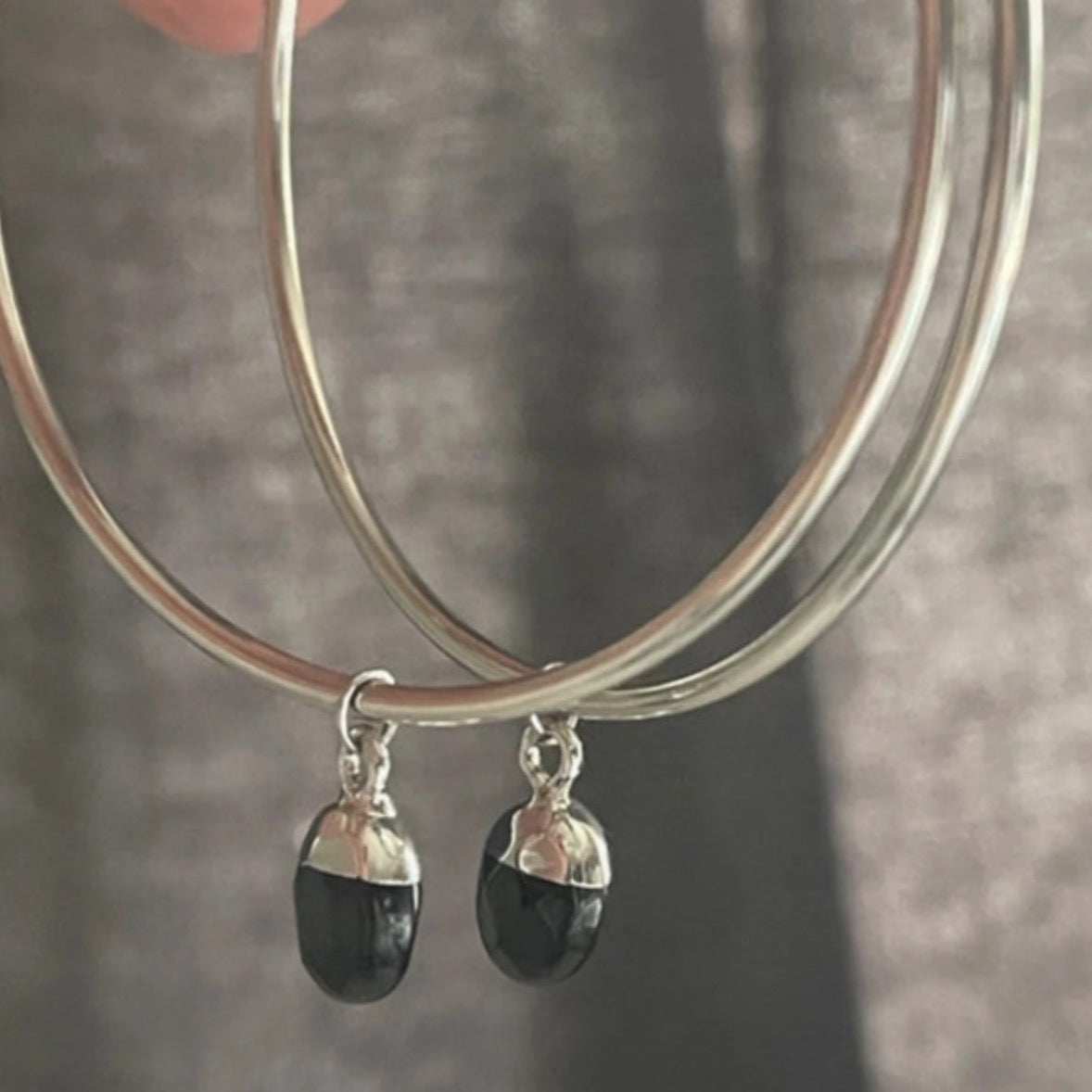Obsidian Orbit Hoops |  Black Agate