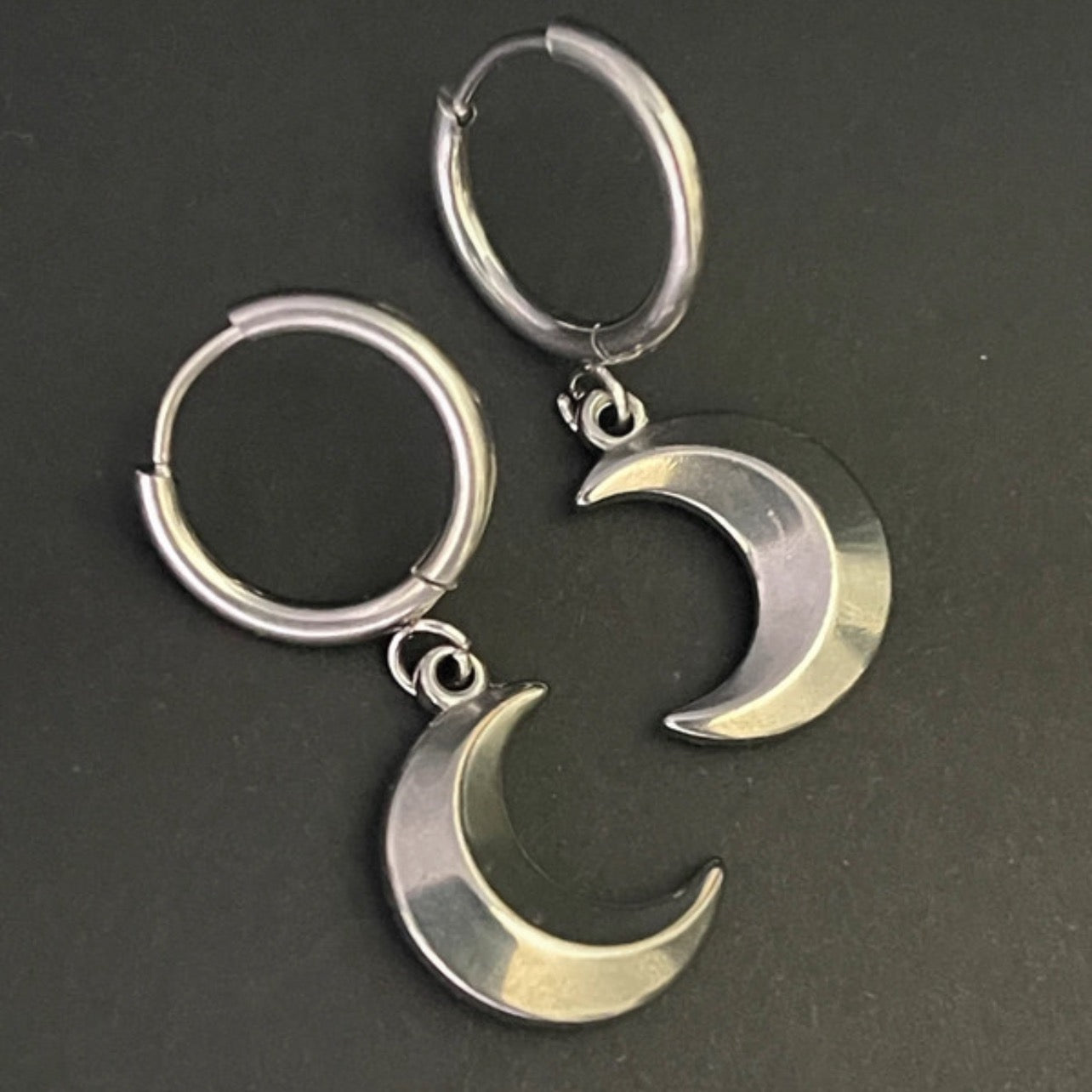 Midnight Crescent Hoops | Silver