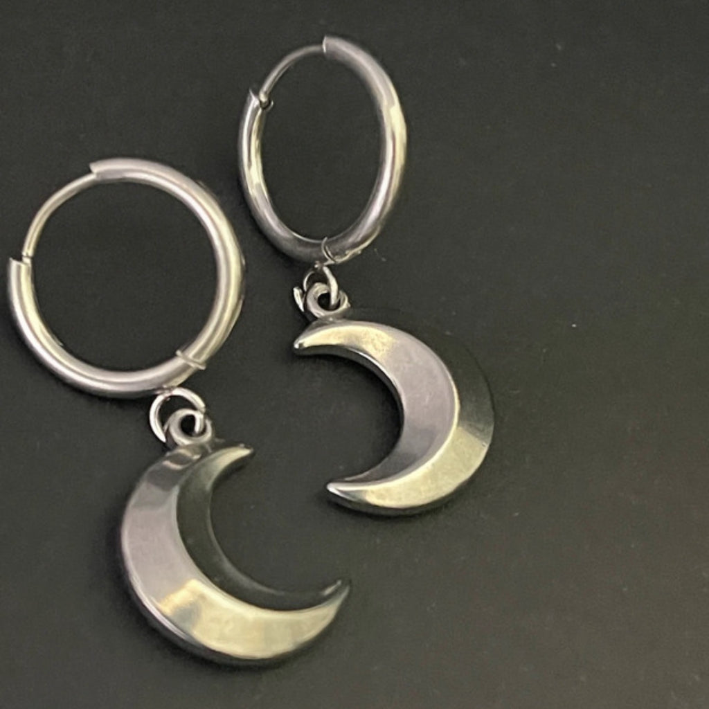 Midnight Crescent Hoops | Silver