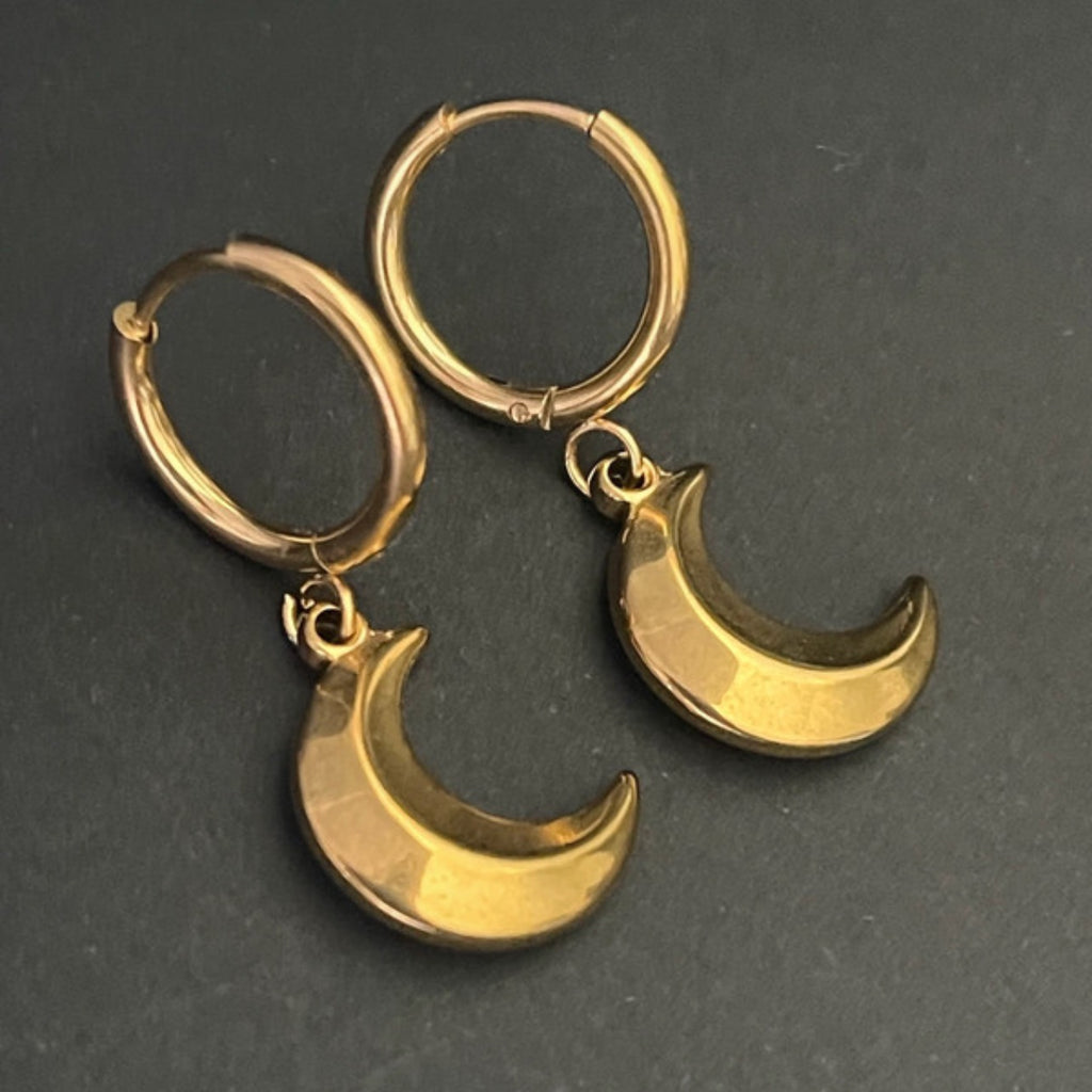 Midnight Crescent Hoops | Gold