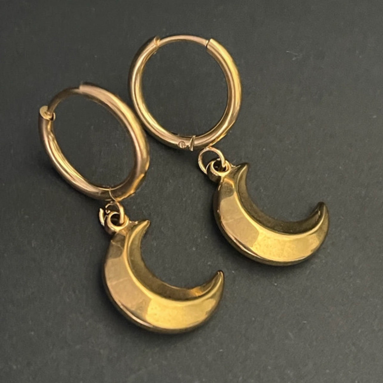 Midnight Crescent Hoops | Gold