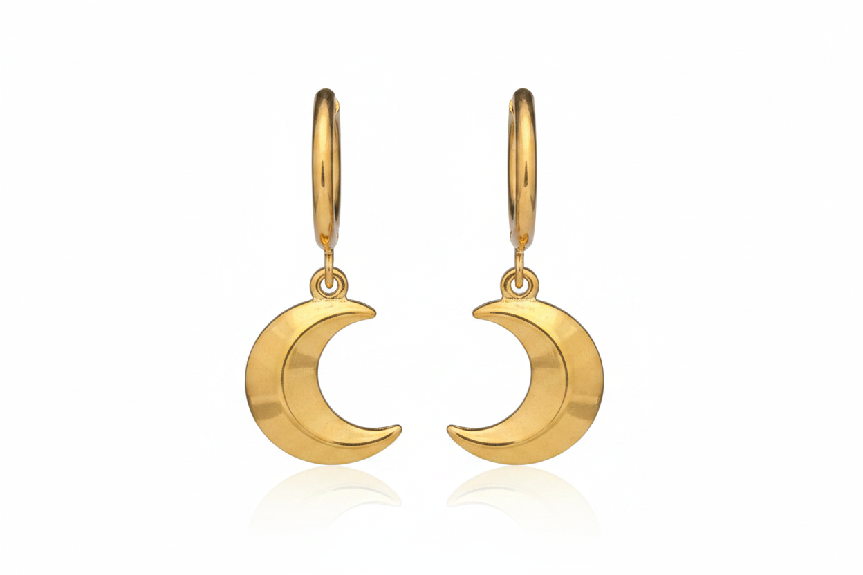 Midnight Crescent Hoops | Gold