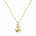 Gold anchor necklace on a white background.