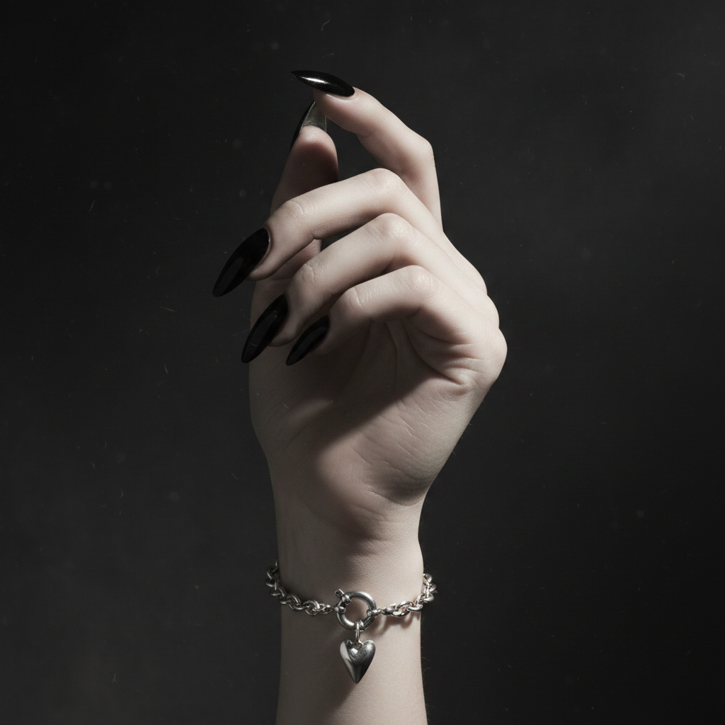 Silver chain bracelet with a heart-shaped charm on a white background