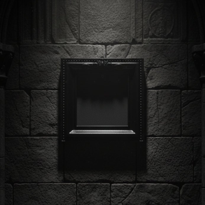 Black square picture frame on a dark background